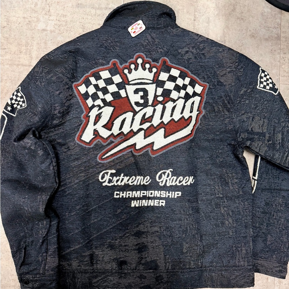 NWT RBL Speed Car Racing Men's Bomber Jacket - Black - Picture 2 of 5